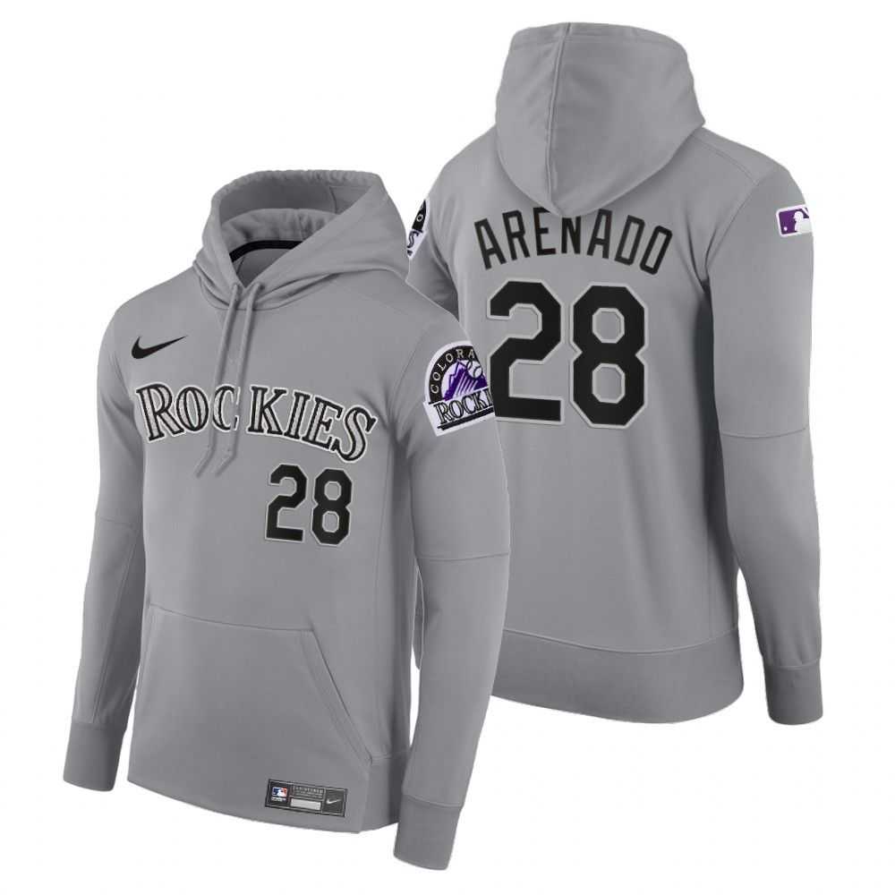 Men Colorado Rockies 28 Arenado gray road hoodie 2021 MLB Nike Jerseys